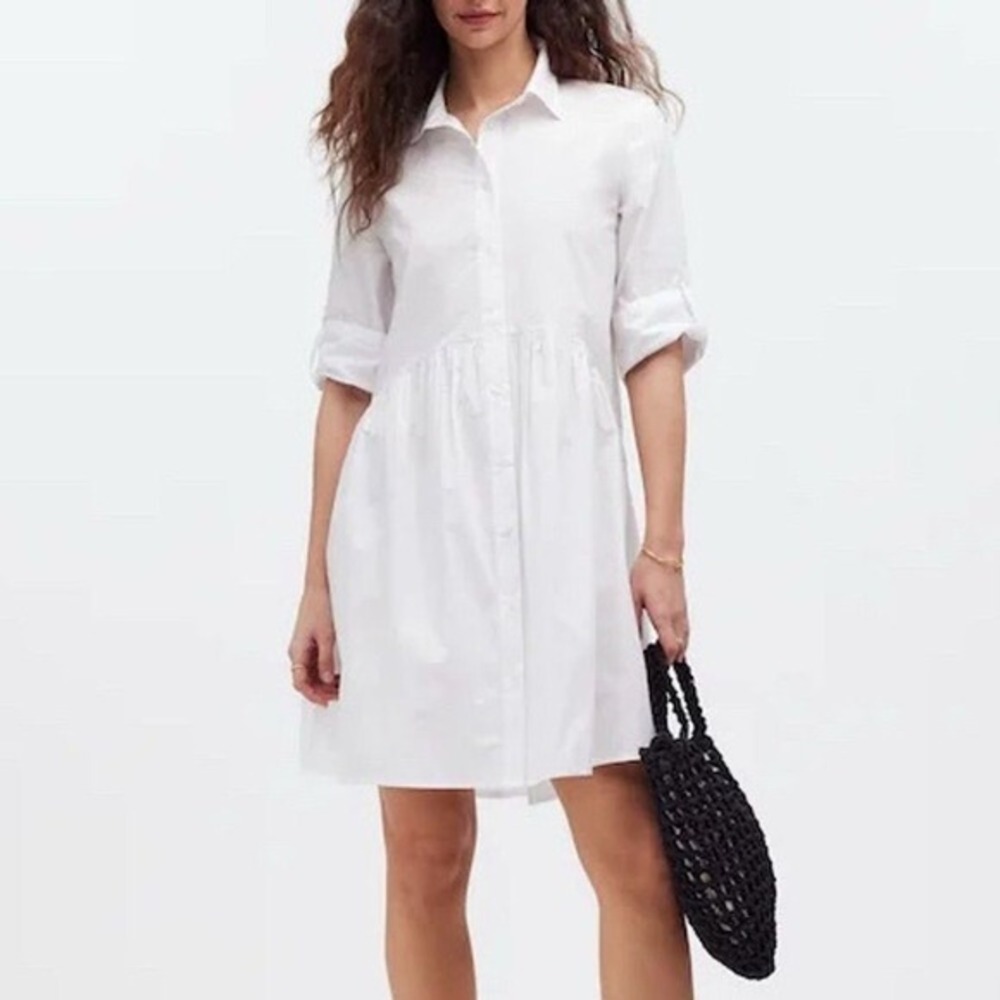 NWT‎ Madewell Women's XL White Button-Front Mini Shirtdress Poplin Preppy